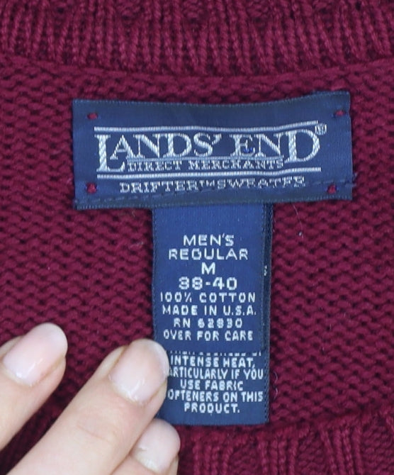 Lands' End Men Red Cotton Crew Neck Pullover Jumper M 38-40