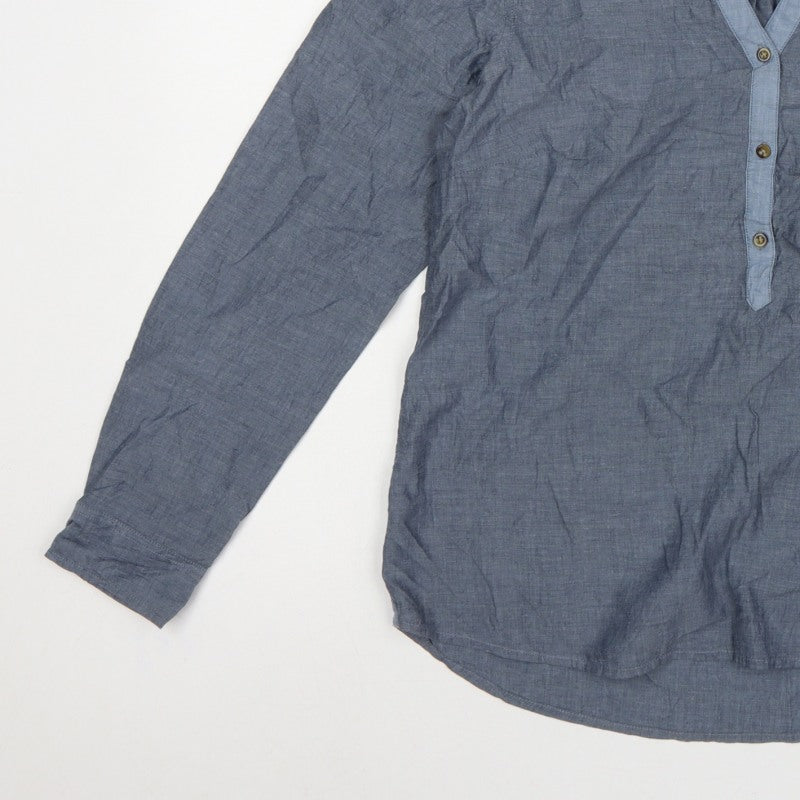 Gap Women Blue Cotton V-Neck Button Long Sleeve Blouse Size M