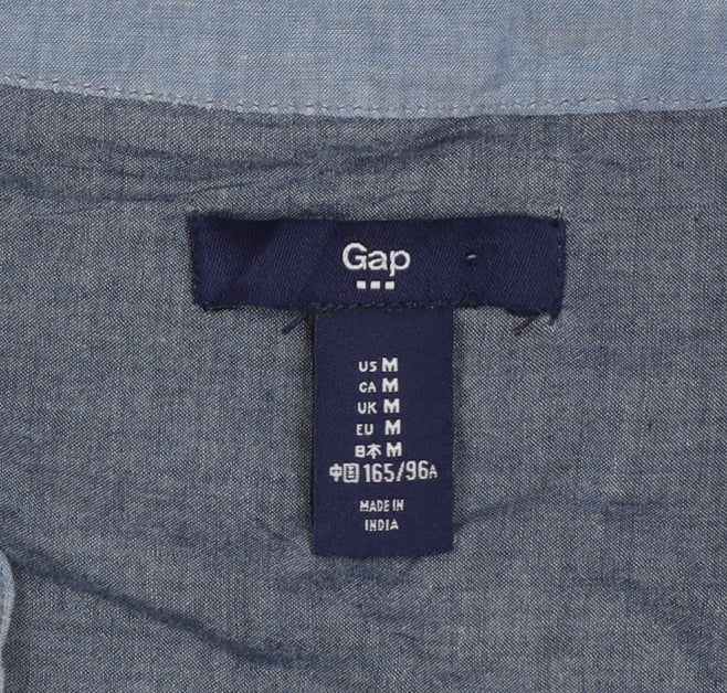 Gap Women Blue Cotton V-Neck Button Long Sleeve Blouse Size M