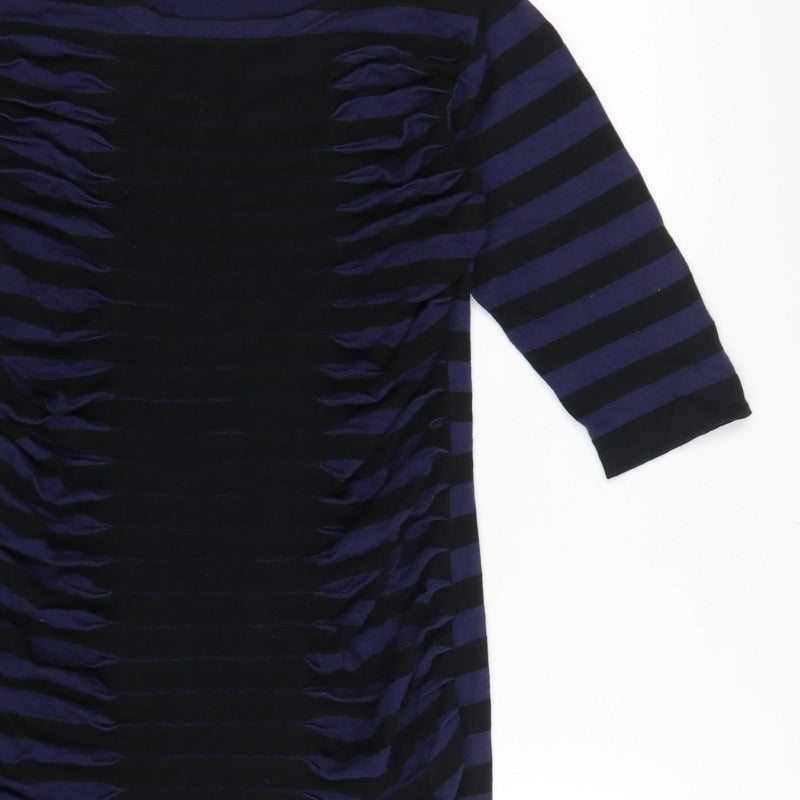 Phase Eight Women Blue Black Stripe Ruched Bodycon Dress UK 14