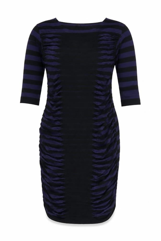 Phase Eight Women Blue Black Stripe Ruched Bodycon Dress UK 14