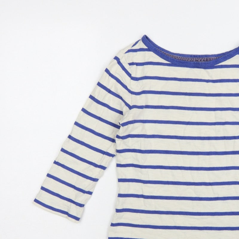 Joules Women's Blue White Stripe UK 10 3/4 Sleeve Cotton T-Shirt