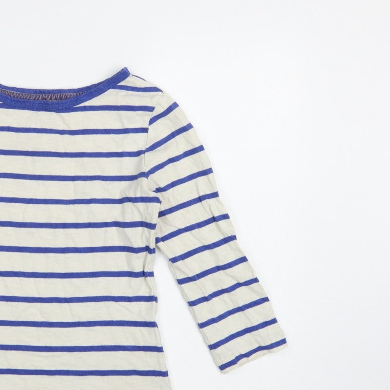 Joules Women's Blue White Stripe UK 10 3/4 Sleeve Cotton T-Shirt