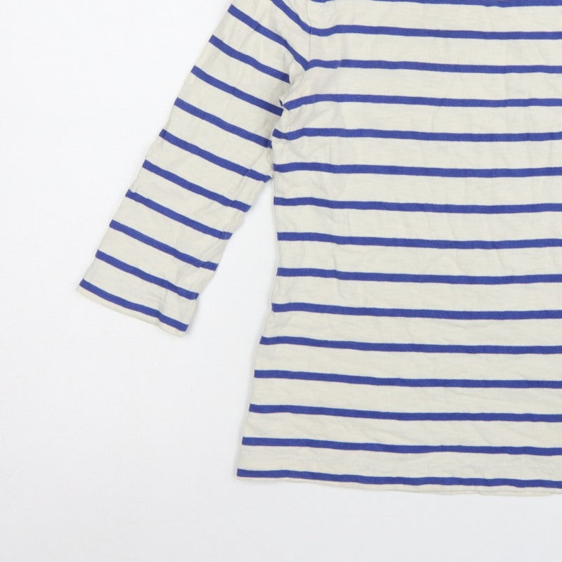 Joules Women's Blue White Stripe UK 10 3/4 Sleeve Cotton T-Shirt