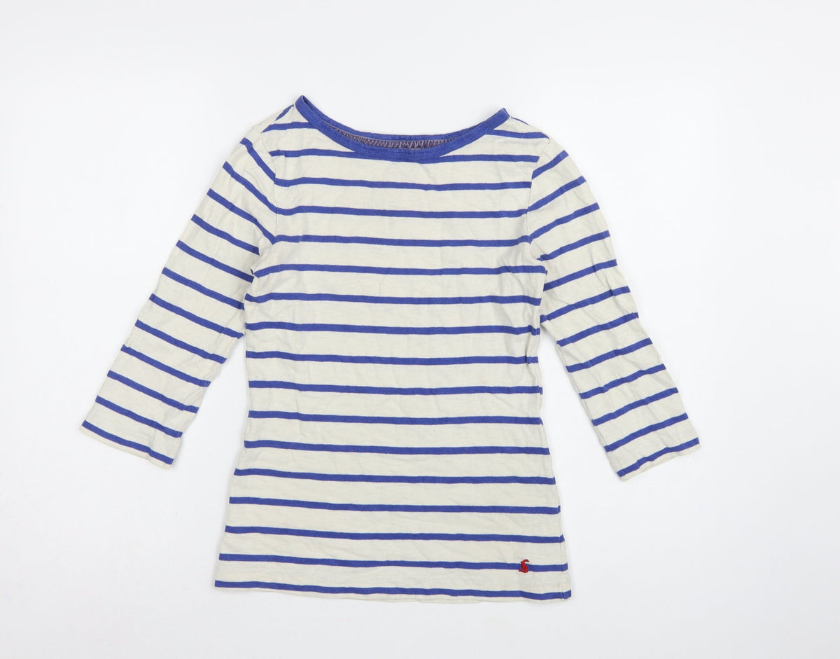 Joules Women's Blue White Stripe UK 10 3/4 Sleeve Cotton T-Shirt