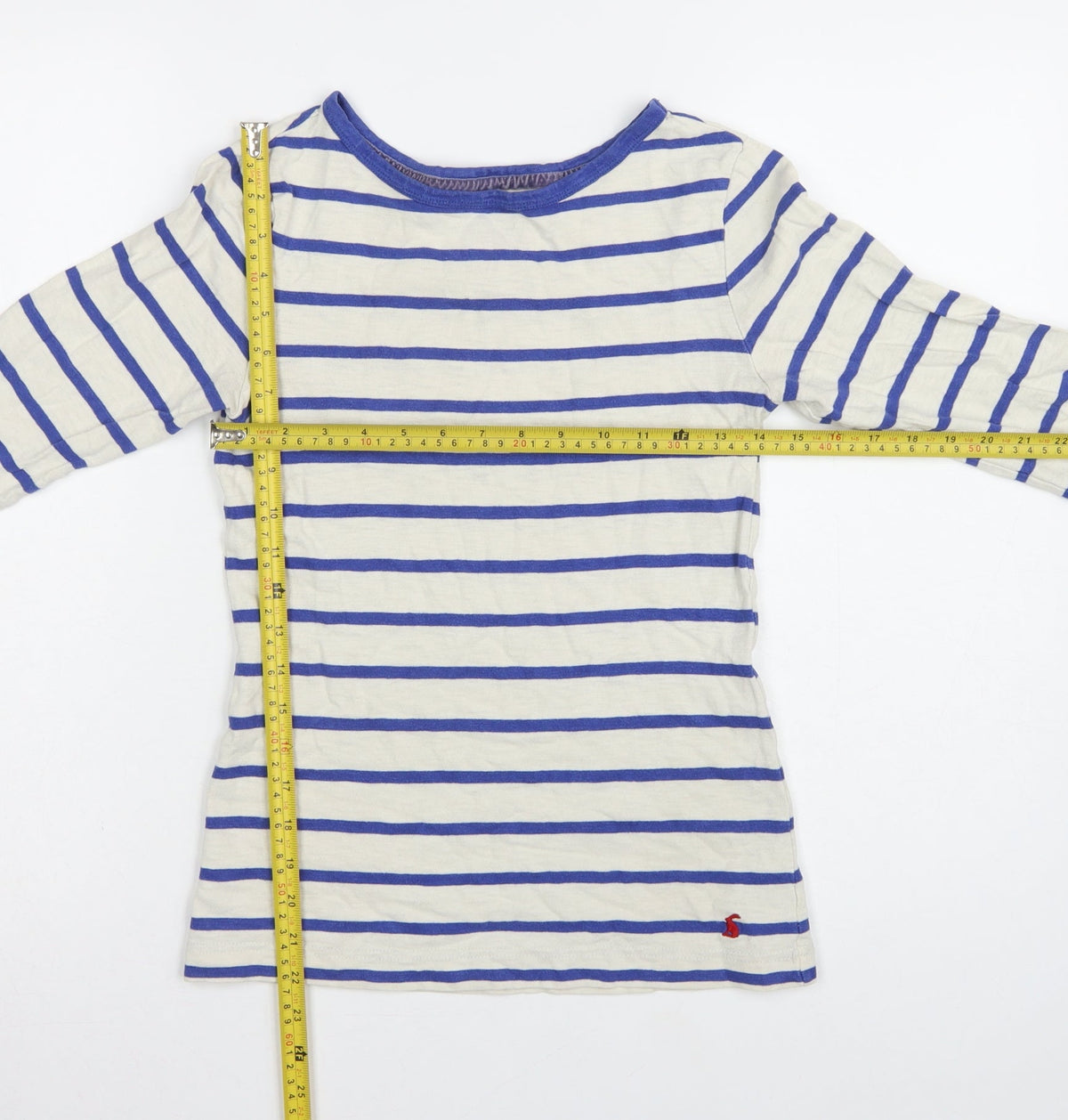 Joules Women's Blue White Stripe UK 10 3/4 Sleeve Cotton T-Shirt