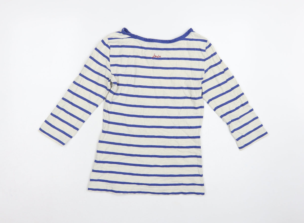 Joules Women's Blue White Stripe UK 10 3/4 Sleeve Cotton T-Shirt