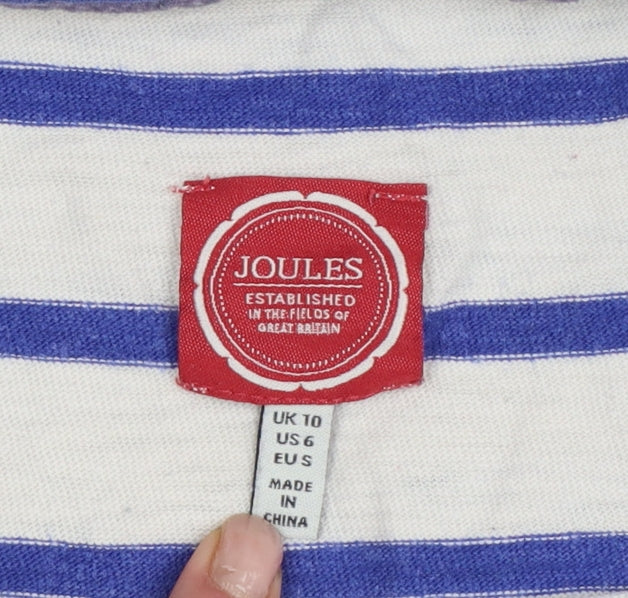 Joules Women's Blue White Stripe UK 10 3/4 Sleeve Cotton T-Shirt