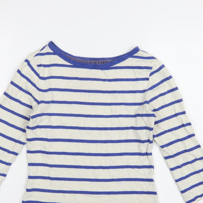 Joules Women's Blue White Stripe UK 10 3/4 Sleeve Cotton T-Shirt
