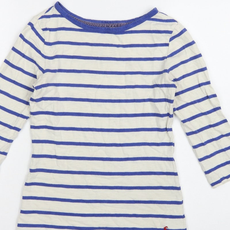 Joules Women's Blue White Stripe UK 10 3/4 Sleeve Cotton T-Shirt