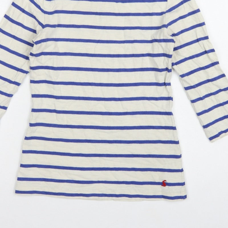 Joules Women's Blue White Stripe UK 10 3/4 Sleeve Cotton T-Shirt