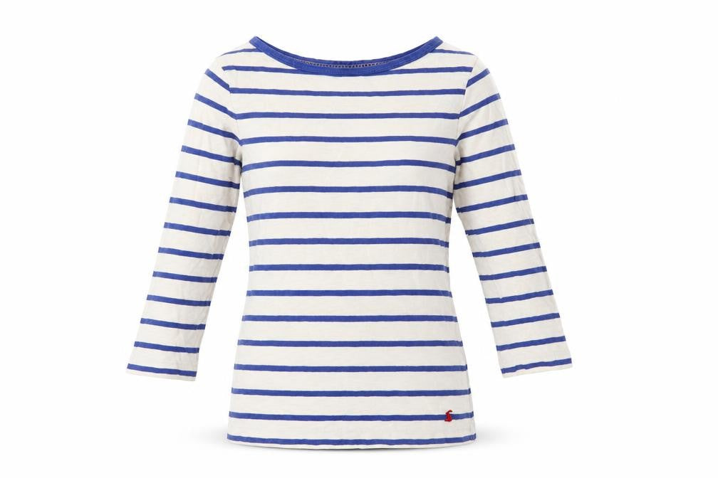 Joules Women's Blue White Stripe UK 10 3/4 Sleeve Cotton T-Shirt