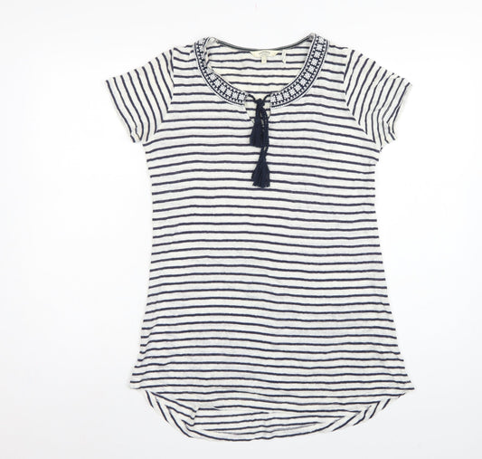 FatFace Women’s Blue White Stripe Linen Tassel Tunic T-Shirt UK 6