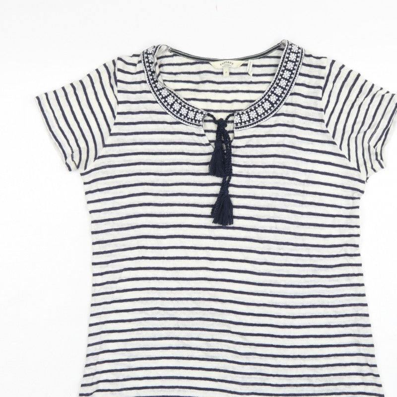 FatFace Women’s Blue White Stripe Linen Tassel Tunic T-Shirt UK 6