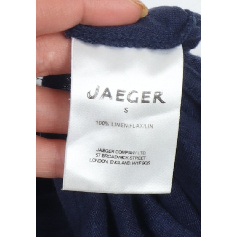 Jaeger Women Navy Red S Linen Colourblock Tunic T-Shirt