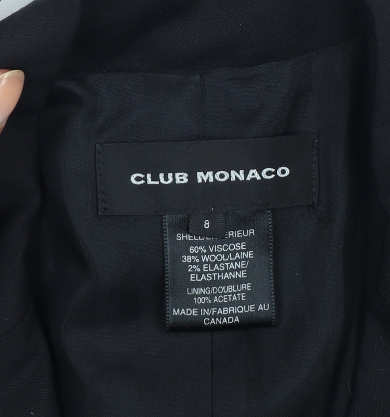 Club Monaco Women’s Black Size 8 Wool Blend Tailored Blazer Jacket