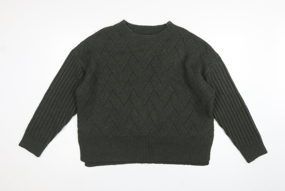 Marks and Spencer Women Green L Chunky Knit Crew Neck Jumper