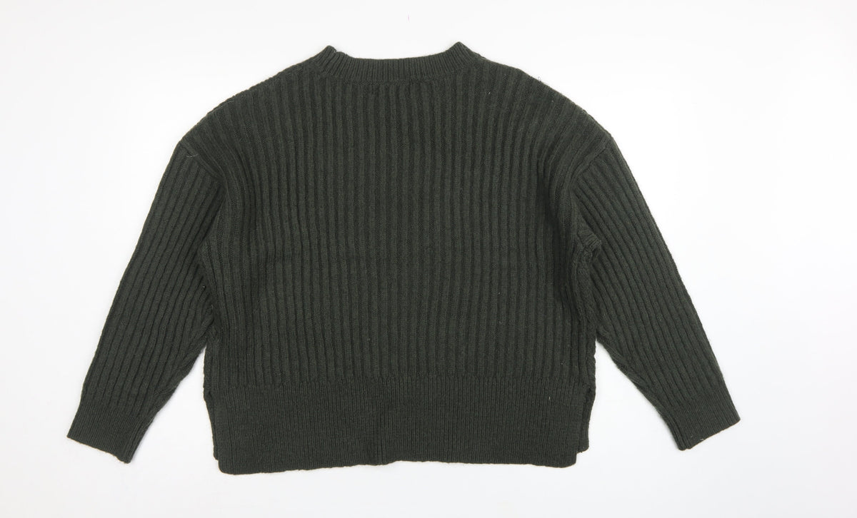 Marks and Spencer Women Green L Chunky Knit Crew Neck Jumper
