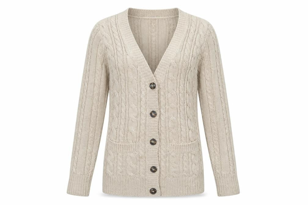 Zara Knit Women’s Beige UK 8 Cable Knit V-Neck Longline Cardigan