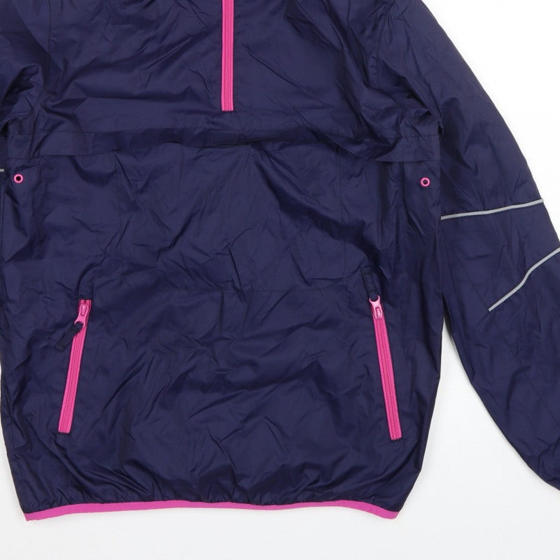 Marks and Spencer Girls Blue 13-14 Years Hooded Anorak Pink Trim