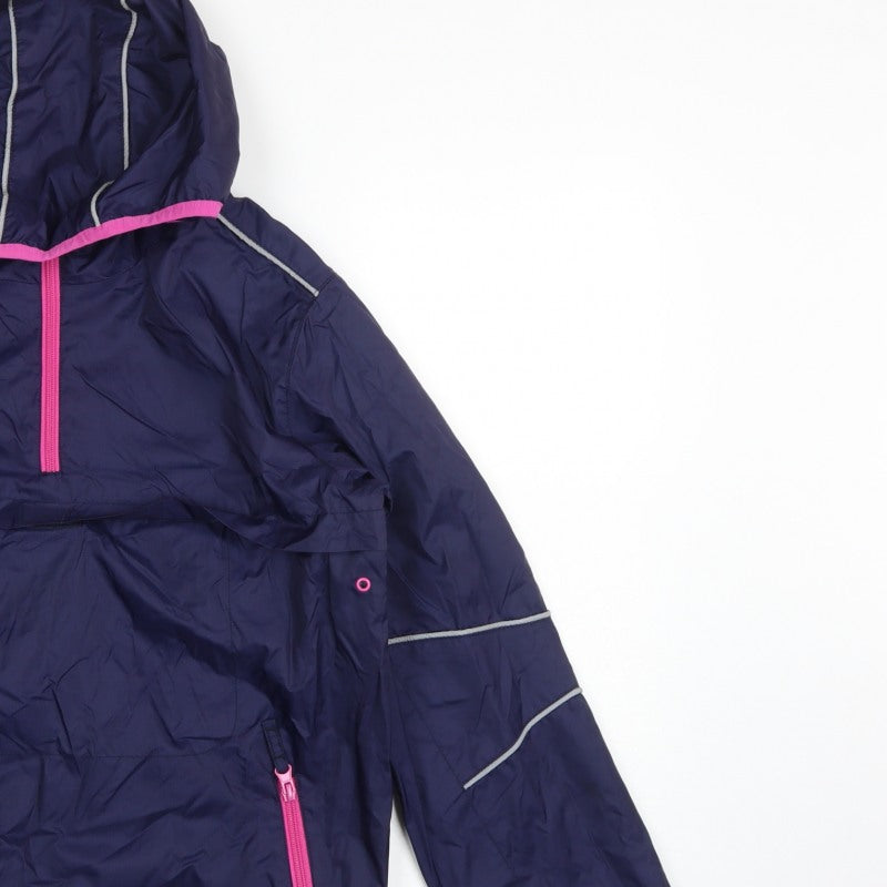 Marks and Spencer Girls Blue 13-14 Years Hooded Anorak Pink Trim
