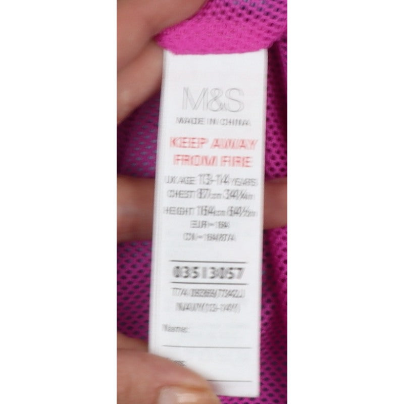 Marks and Spencer Girls Blue 13-14 Years Hooded Anorak Pink Trim
