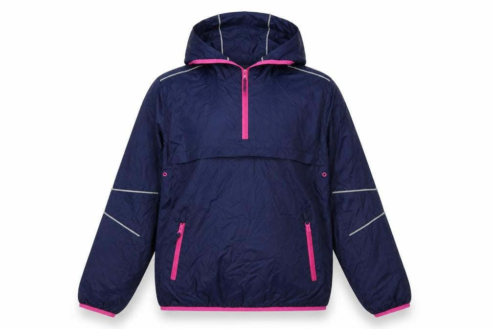Marks and Spencer Girls Blue 13-14 Years Hooded Anorak Pink Trim