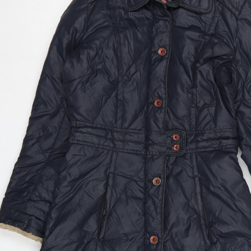 Tommy Hilfiger Denim Women Blue M Long Quilted Belted Padded Coat
