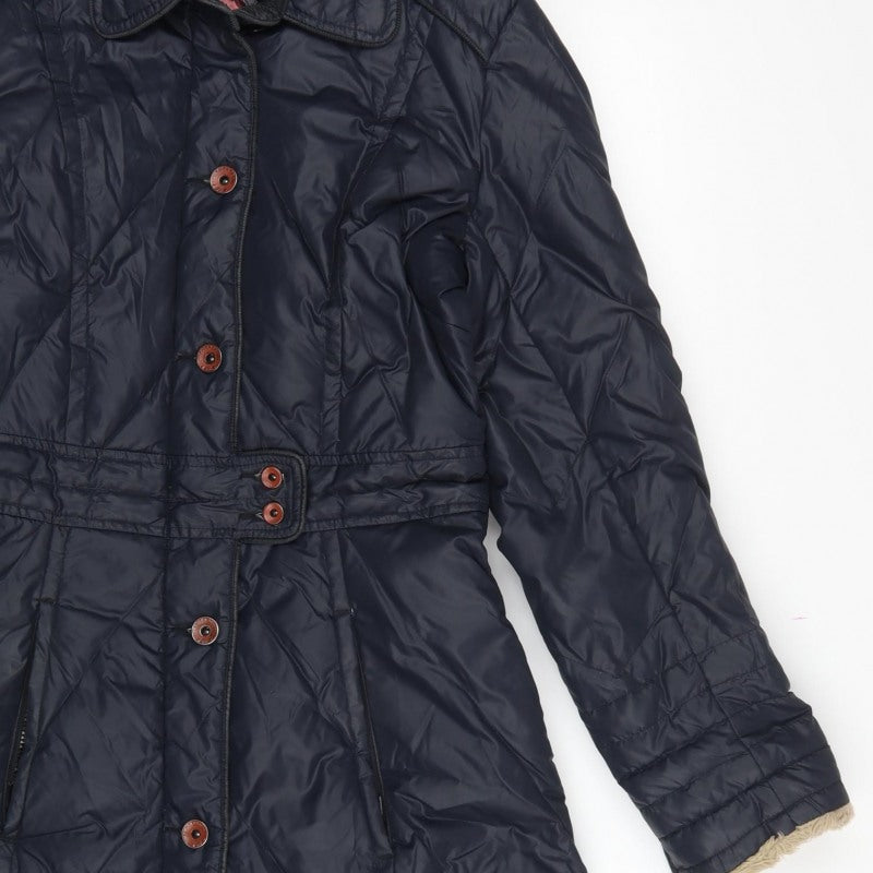 Tommy Hilfiger Denim Women Blue M Long Quilted Belted Padded Coat