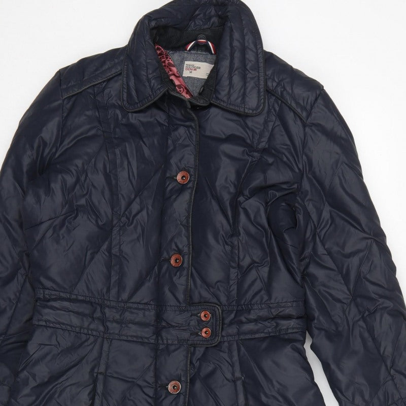 Tommy Hilfiger Denim Women Blue M Long Quilted Belted Padded Coat