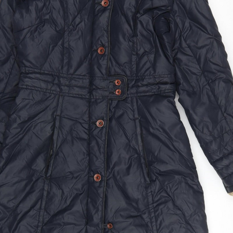 Tommy Hilfiger Denim Women Blue M Long Quilted Belted Padded Coat