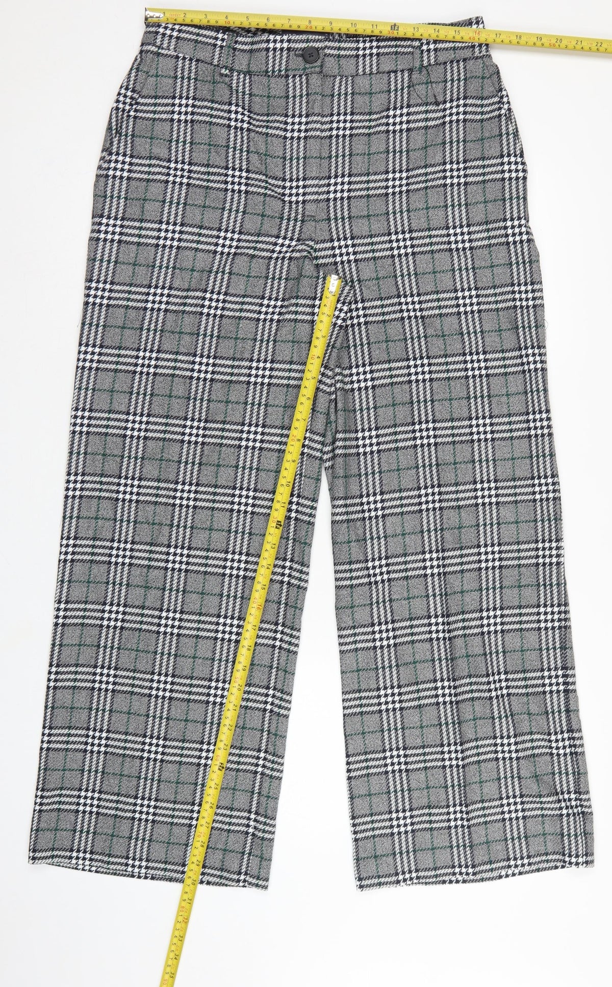 Marks and Spencer Women Grey Check UK 14 Regular Straight Trousers