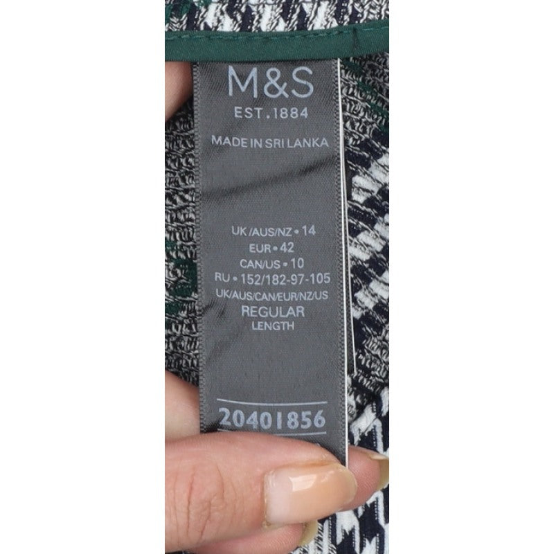 Marks and Spencer Women Grey Check UK 14 Regular Straight Trousers