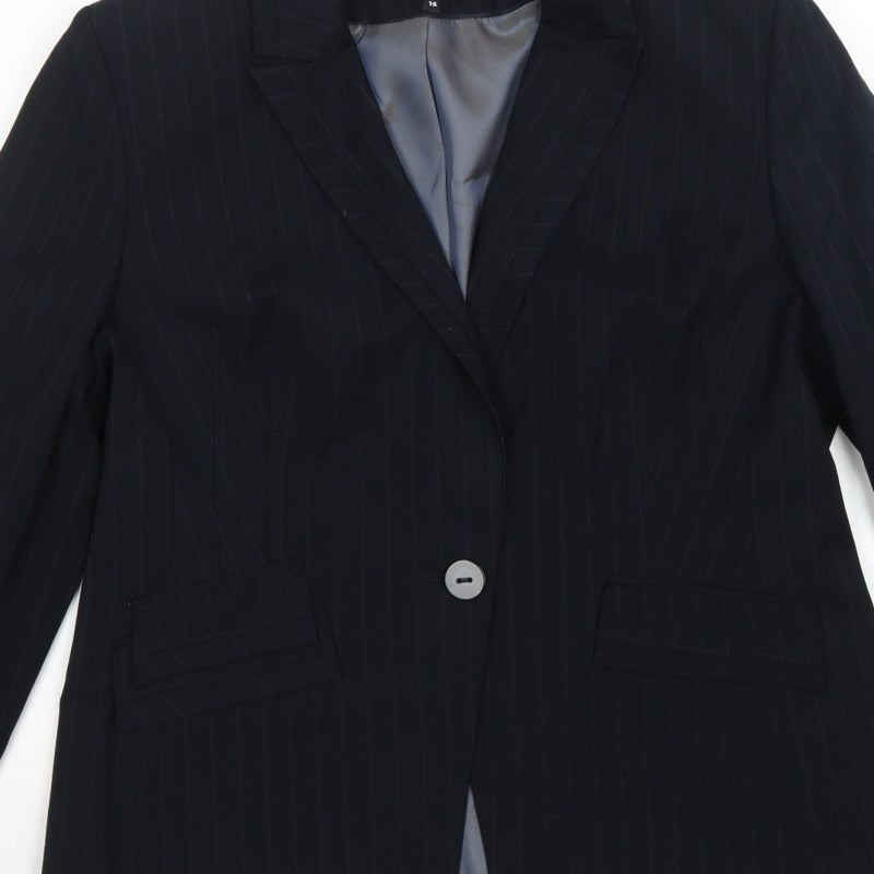Marks & Spencer Women Blue Pinstripe Blazer UK 16 Tailored Lined