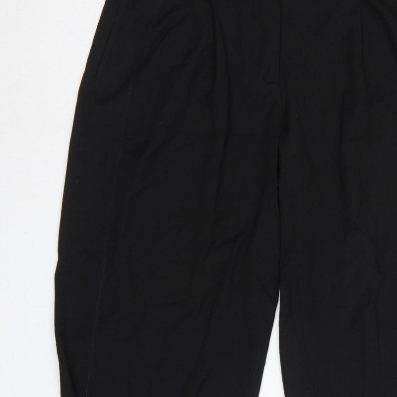 Zara Women Black XL Tapered Cropped Tailored Trousers Ankle Button Pockets