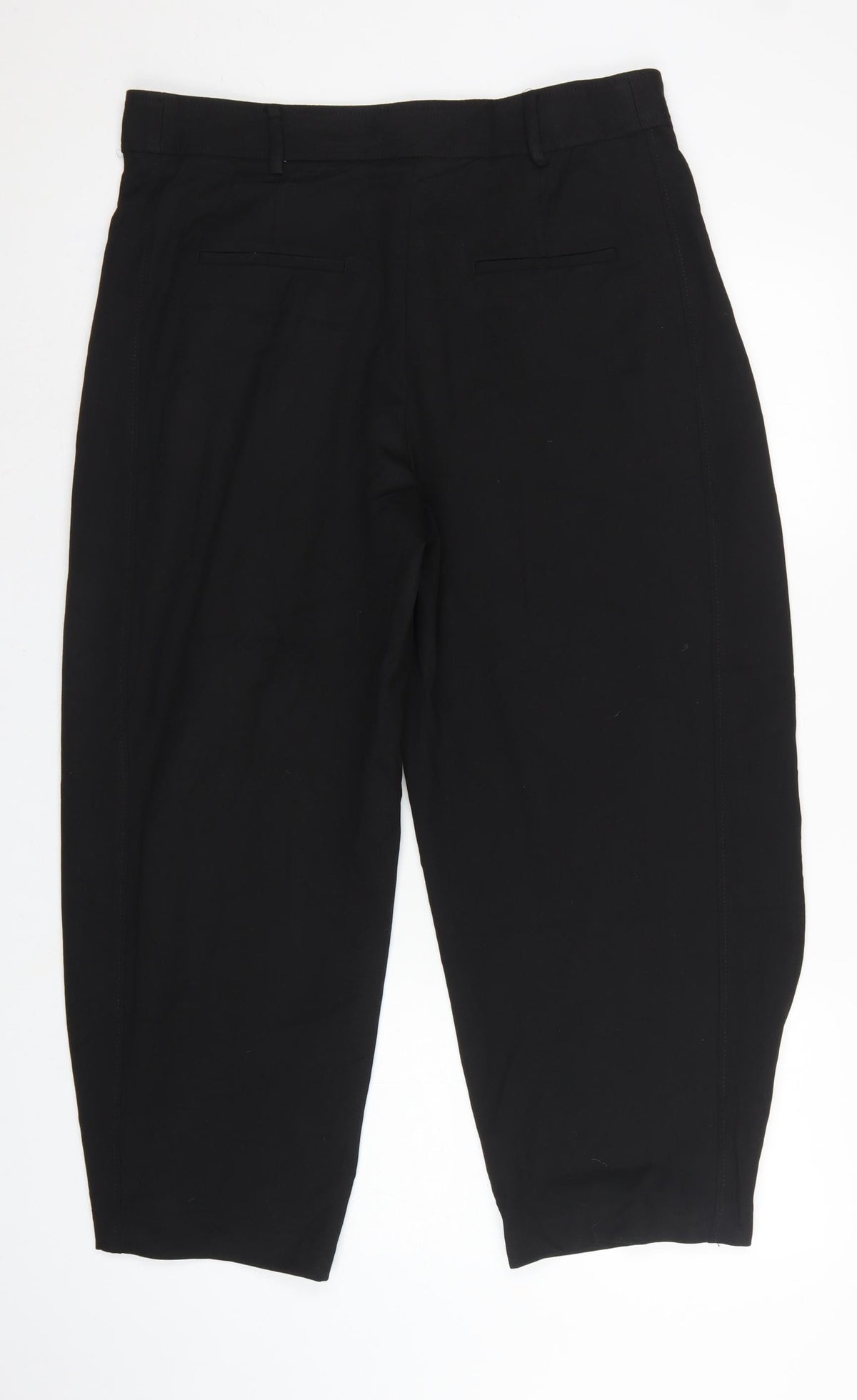 Zara Women Black XL Tapered Cropped Tailored Trousers Ankle Button Pockets