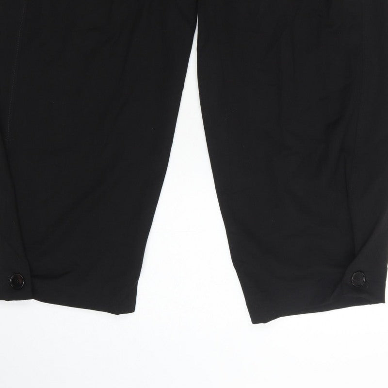 Zara Women Black XL Tapered Cropped Tailored Trousers Ankle Button Pockets