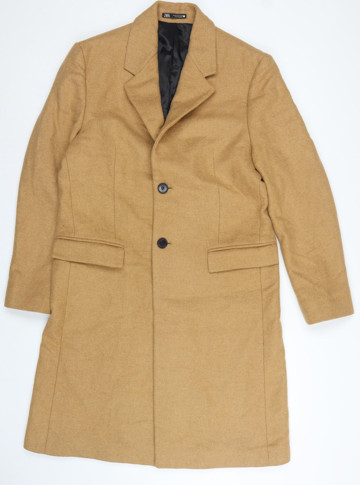 Zara Women Brown Wool Blend Long Overcoat Size M Classic Button Coat