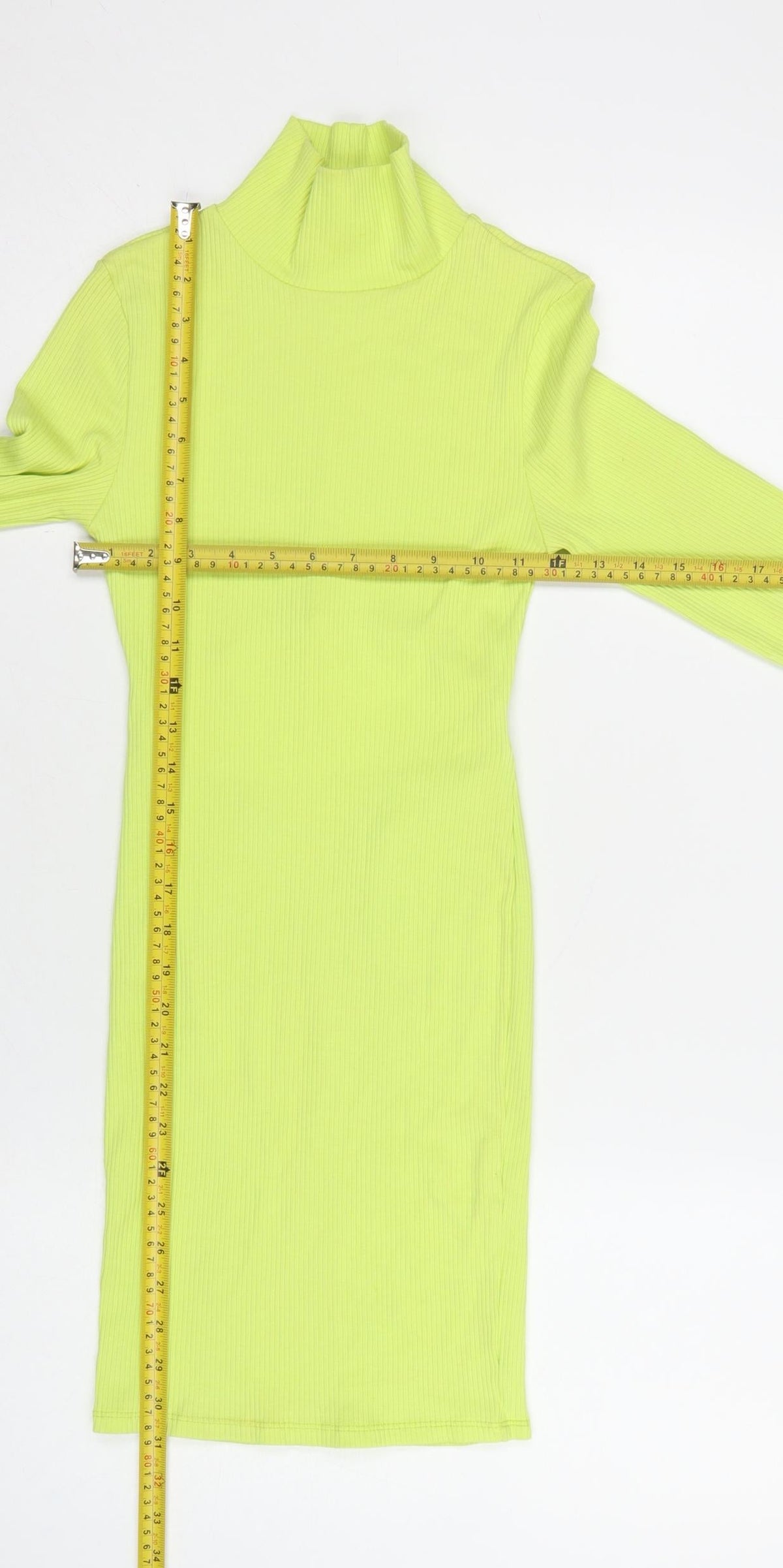 Collusion Women Yellow UK 8 Bodycon Ribbed Backless Mock Neck Dress