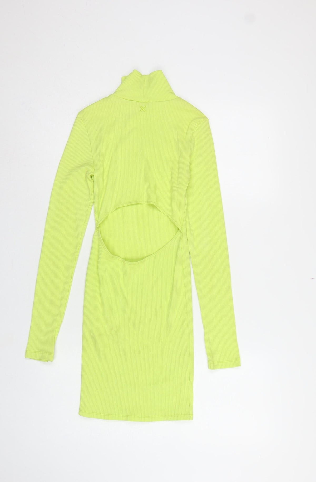 Collusion Women Yellow UK 8 Bodycon Ribbed Backless Mock Neck Dress