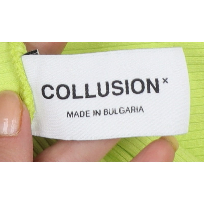 Collusion Women Yellow UK 8 Bodycon Ribbed Backless Mock Neck Dress