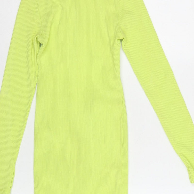 Collusion Women Yellow UK 8 Bodycon Ribbed Backless Mock Neck Dress
