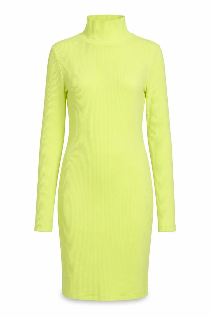 Collusion Women Yellow UK 8 Bodycon Ribbed Backless Mock Neck Dress