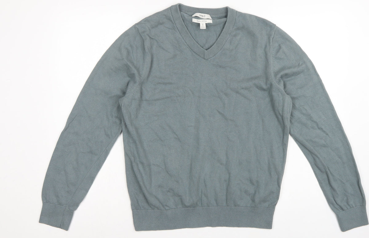 Back view of Marks and Spencer Men’s Grey M V-Neck Pure Cotton jumper