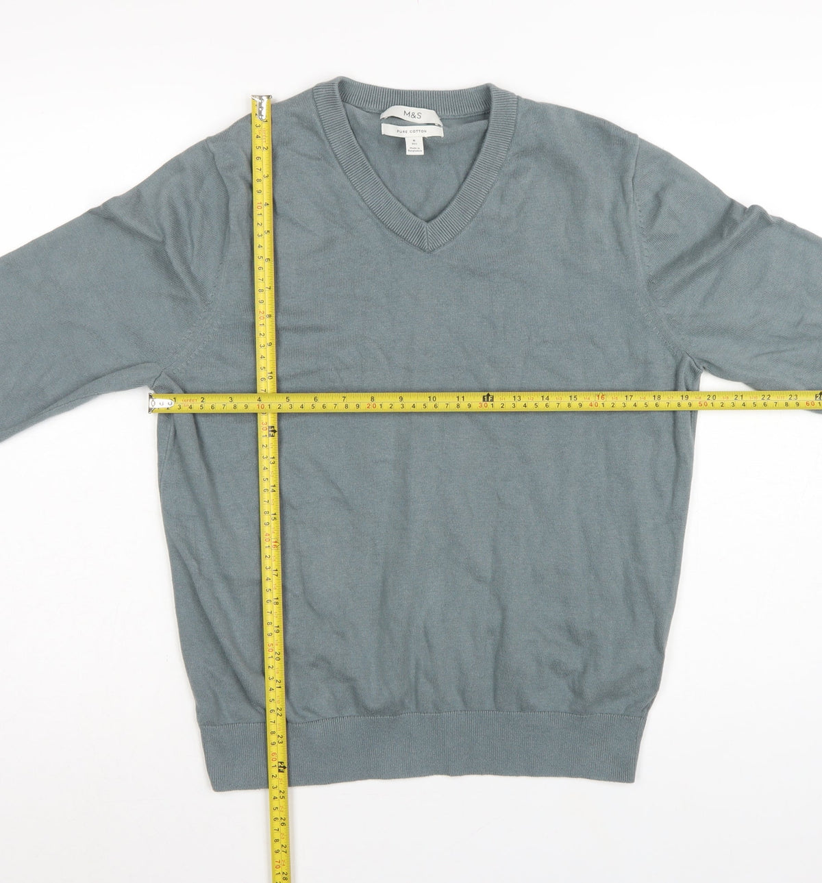 Close-up detail of Marks and Spencer Men’s Grey M V-Neck Pure Cotton jumper
