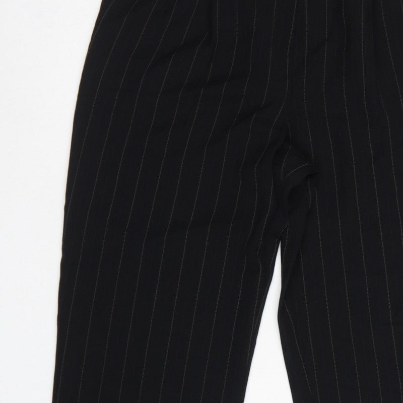 Marks & Spencer Women Black Pinstripe Wool Pleated Trousers UK 14