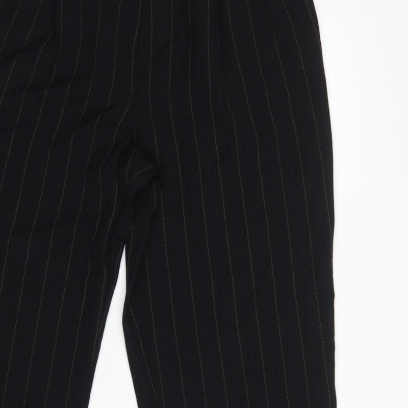 Marks & Spencer Women Black Pinstripe Wool Pleated Trousers UK 14