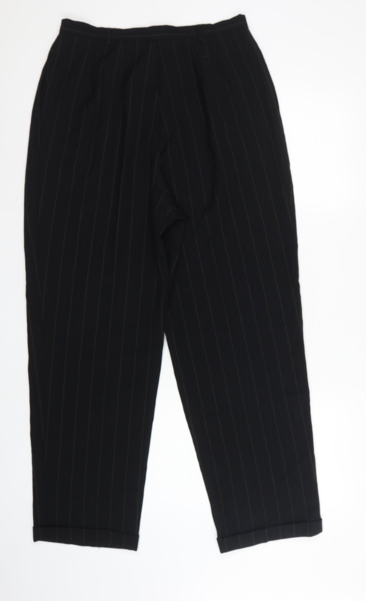 Marks & Spencer Women Black Pinstripe Wool Pleated Trousers UK 14