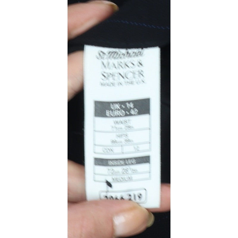 Marks & Spencer Women Black Pinstripe Wool Pleated Trousers UK 14
