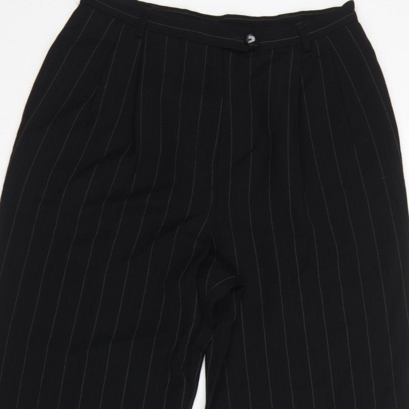 Marks & Spencer Women Black Pinstripe Wool Pleated Trousers UK 14